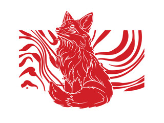 Red fox illustration with japanese style for kaijune event
