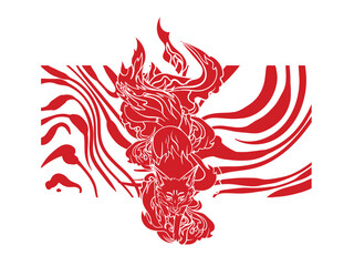 Red fox illustration with japanese style for kaijune event
