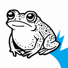 Cute Cartoon Frog Illustration, Black and White