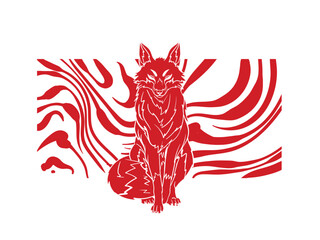 Red fox illustration with japanese style for kaijune event
