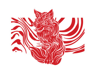Red fox illustration with japanese style for kaijune event
