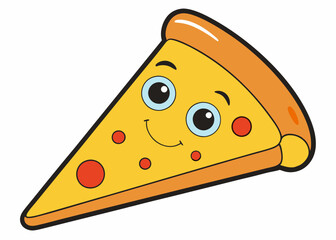 Cartoon illustration of a slice of delicious cheese pizza. Watercolor vector illustration