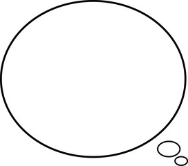 フキダシの先端が丸を描いている、思いを表現する吹き出し。黒線と白のシンプルなふきだし。