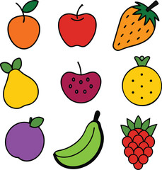 fruits set flat color vector art illustration.