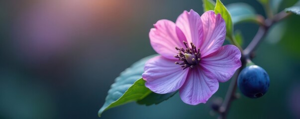 delicate blueberry flower unfolding petals on a branch , blueberry, garden, greenery