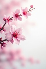 Delicate pink cherry blossoms on a soft white background , nature, pastel