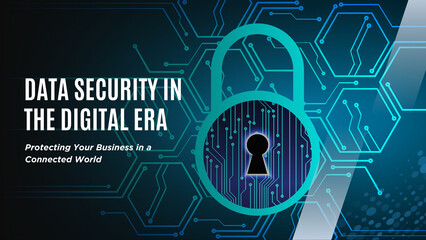 A high-tech illustration of data encryption and cybersecurity, emphasizing firewalls, shields, and binary code to convey protection in the digital era. Digital Security – Safeguarding Business Data
