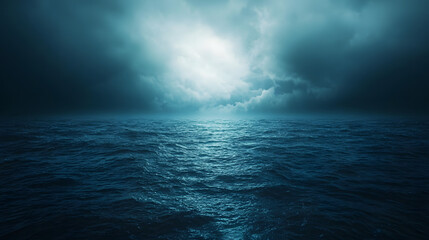 horror black blue sky, sea haunted cloud, scary ocean, depression background