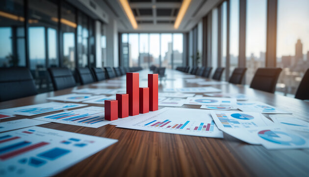 Rising Bar Graph on Conference Table with Business Reports – Corporate Growth and Financial Success Concept