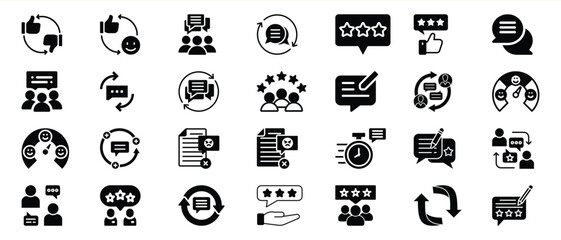 Black Glyph Icons Set Customer Feedback Review Rating
