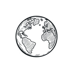 Earth globe doodle illustration on isolated white background