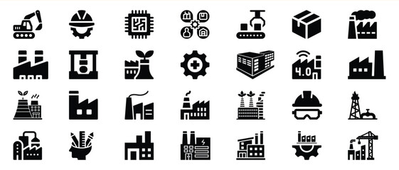 Black Glyph Icons Set Industrial Manufacturing Engineering Technology