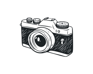 Photo camera doodle illustration on isolated white background