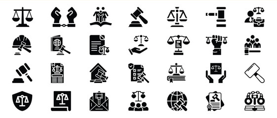 Black Glyph Icons Set Law Justice Legal System vector 1