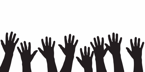 Diverse hands reaching up silhouette vector graphic for teamwork and community support illustration design