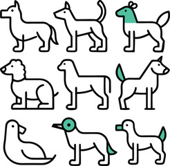 A cute and cartoon style animals collection, Dog, Cat, Fox, Duck, Birds, Bear Rabbit and more Isolated line art and colorful vector illustration with white background