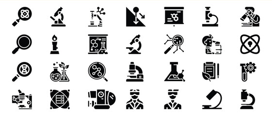 Black Glyph Icons Set Science Research Laboratory Equipment