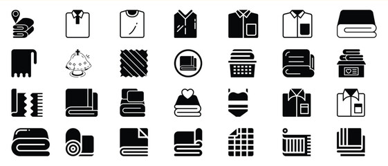 Black Glyph Icons Set Textile Clothing Fabrics vector