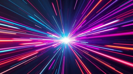 Obraz premium Abstract light speed background with colorful lines and a bright central point of convergence effect