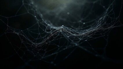 Intricate spiderweb, dark background, detailed macro view, mysterious atmosphere
