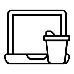 Coffee and laptop icon. Remote work essentials. Work from cafe or home office