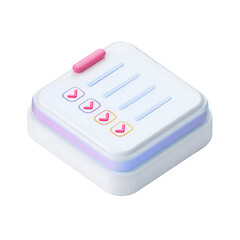 Digital Clipboard with Checklist and Colorful Check Marks on White Surface in Modern Style