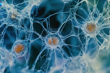 Detailed close-up view of intricate neural network structures.