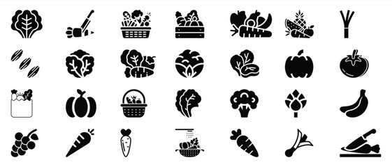 Black Vegetable Icons Set Farm Fresh Produce Graphics 1