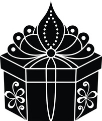 Decorative Indian Gift Silhouette with Ethnic Patterns and Ribbon
