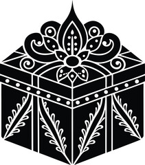 Traditional Indian Gift Box Silhouette with Ornate Ribbon
