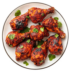  indian tandoori chicken on plate shot from top down view and isolated [Transparent Background PNG]
