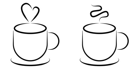 Coffee Cup Minimalist Icon set. Clean and elegant line art vector icon of a steaming hot mug, representing comfort, warmth, and a cozy break. Ideal for logos, web design, and print.