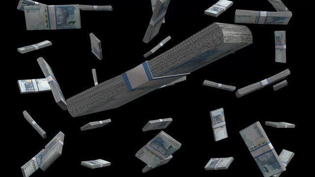 Falling stacks of South African rand create a stunning cash display