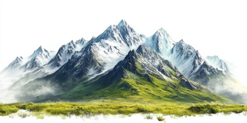 Fototapeta premium Serene mountain peaks majestic landscape nature illustration lush environment wide-angle view tranquility concept