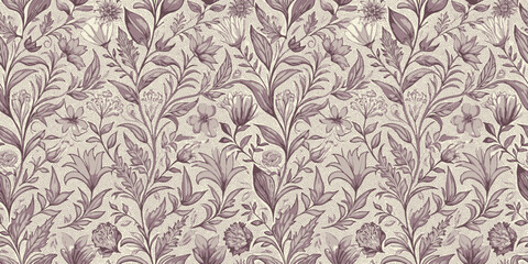 Elegant floral pattern in soft lavender tones on a light background.