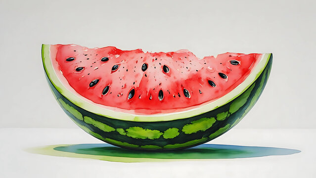 A juicy, fresh, red slice of ripe watermelon on a white plate, perfect for a healthy summer snack