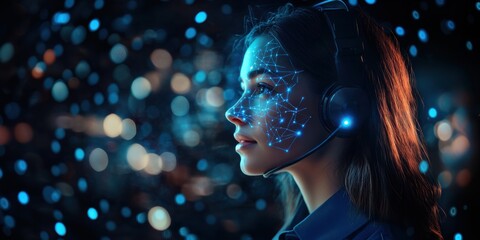 Innovative virtual assistant interaction digital workspace image futuristic environment profile view technology concept