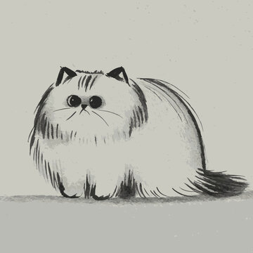 Simp&aacute;tica ilustraci&oacute;n de un gato peludo en suave escala de grises