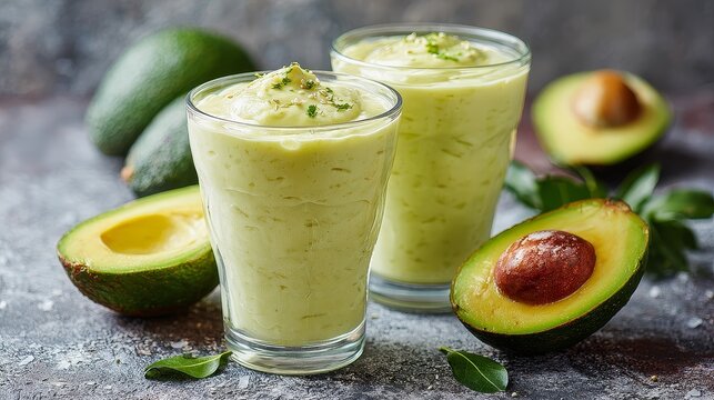 Blend creamy avocado smoothie with fresh avocado slices superfood delight organic ingredients kitchen bliss