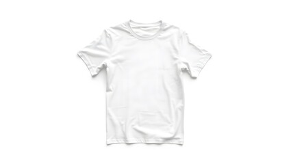 A pristine white cotton tshirt, subtly rumpled, lies isolated on white background