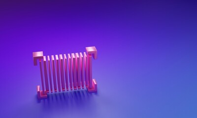 Pink Barcode icon isolated on purple-blue background. Minimalism concept. 3D render illustration