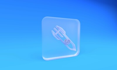 Frosted glass Nuclear rocket icon isolated on blue background. Rocket bomb flies down. Square frosted glass button. 3D render illustration