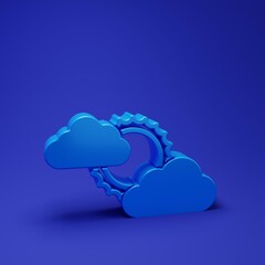 Blue Sun and cloud weather icon isolated on blue background. Minimalism concept. 3D render illustration