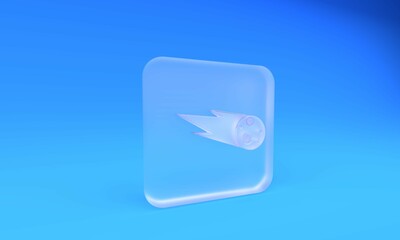 Frosted glass Comet falling down fast icon isolated on blue background. Square frosted glass button. 3D render illustration © vector_v