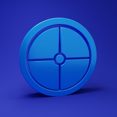 Blue Round wooden shield icon isolated on blue background. Security, safety, protection, privacy, guard concept. Minimalism concept. 3D render illustration
