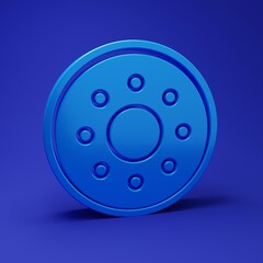 Blue Round wooden shield icon isolated on blue background. Security, safety, protection, privacy, guard concept. Minimalism concept. 3D render illustration