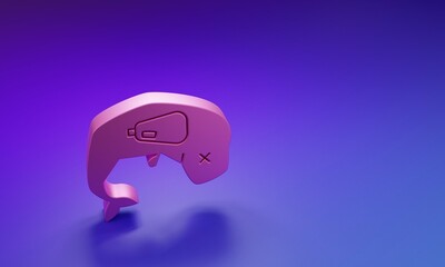 Pink Environment protection concept whale dead icon isolated on purple-blue background. Minimalism concept. 3D render illustration
