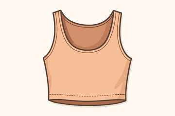 Trendy beige summer crop top vector illustration. Women's casual fashion apparel. Sleeveless tank top for ladies. Modern basic clothing item isolated on a light background.