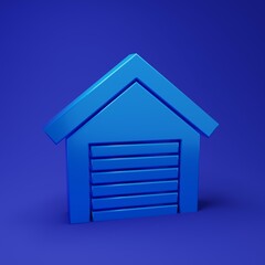 Blue Garage icon isolated on blue background. Minimalism concept. 3D render illustration