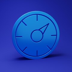 Blue Digital speed meter concept with 5G icon isolated on blue background. Global network high speed connection data rate technology. Minimalism concept. 3D render illustration